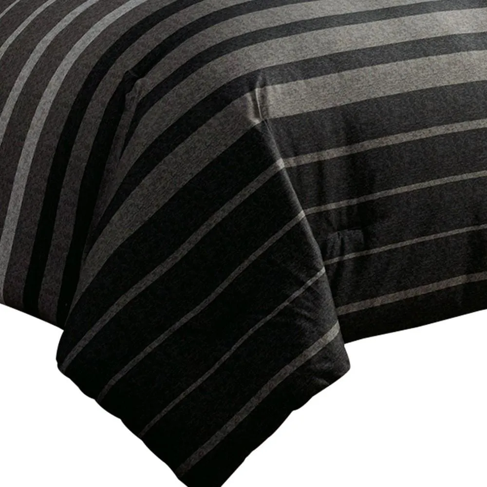 10 Piece King Polyester Comforter Set with Striped Details, Black and Gray By Casagear Home