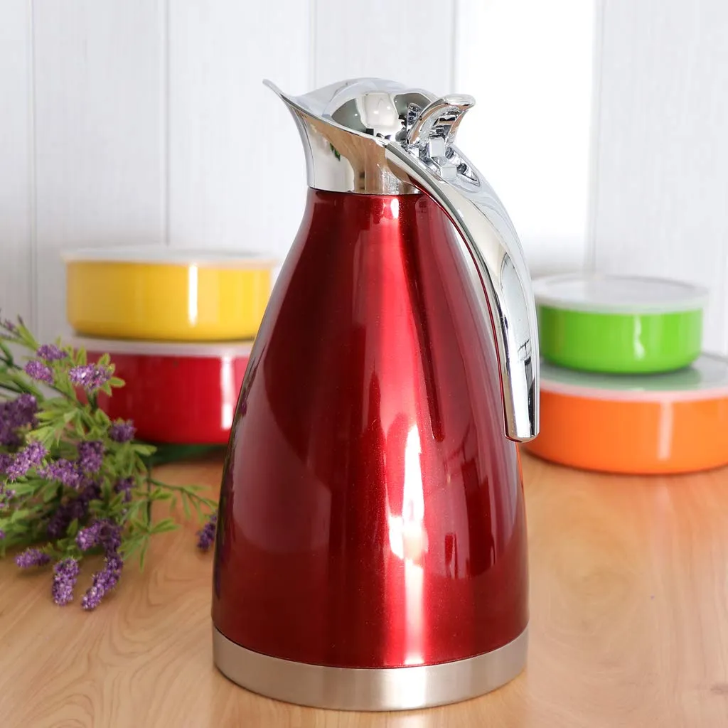 1.5L Stainless Steel Double Wall Insulated Coffee Carafe Tea Kettle Red