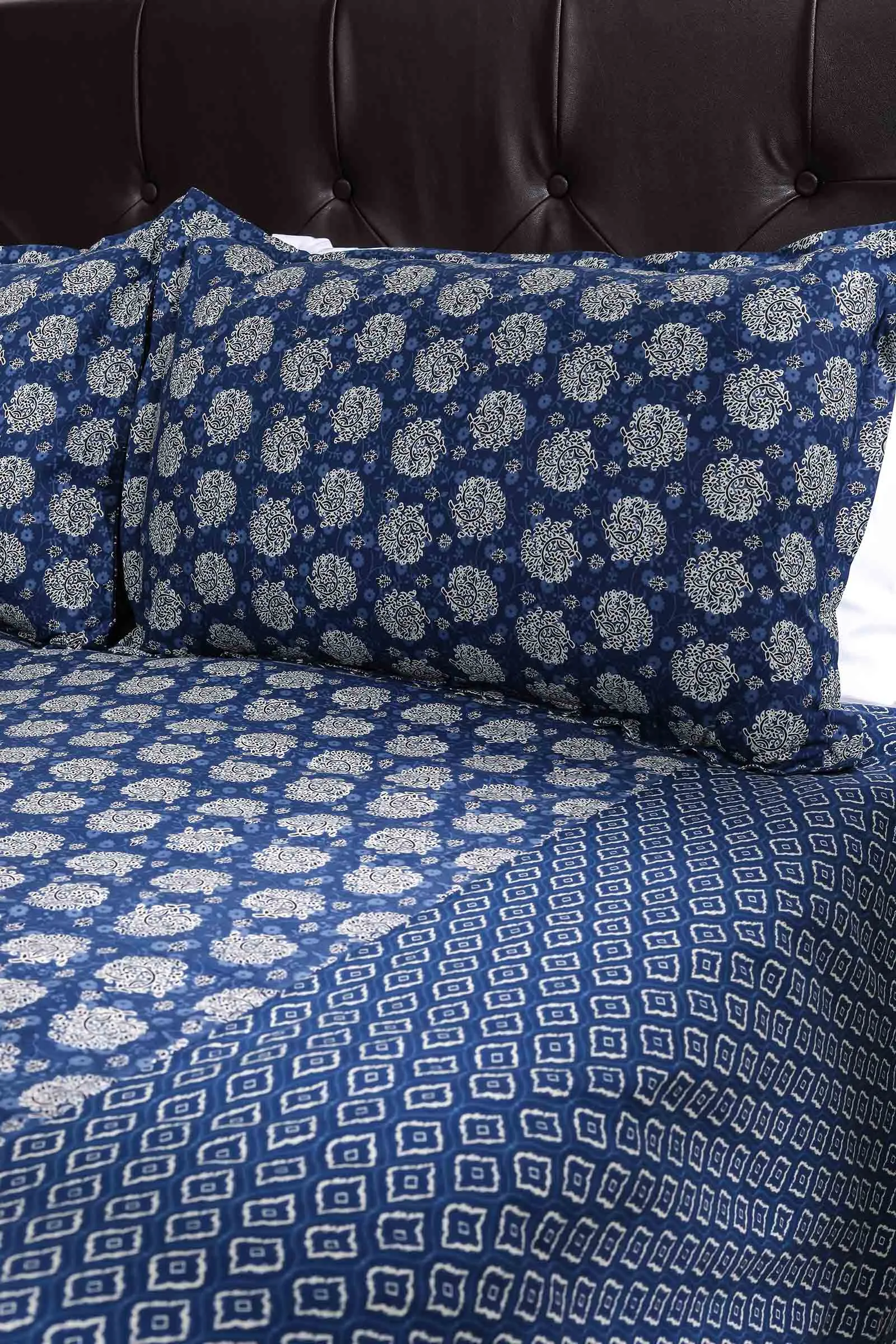 3 Indigo Ikkat Cotton Bedsheet