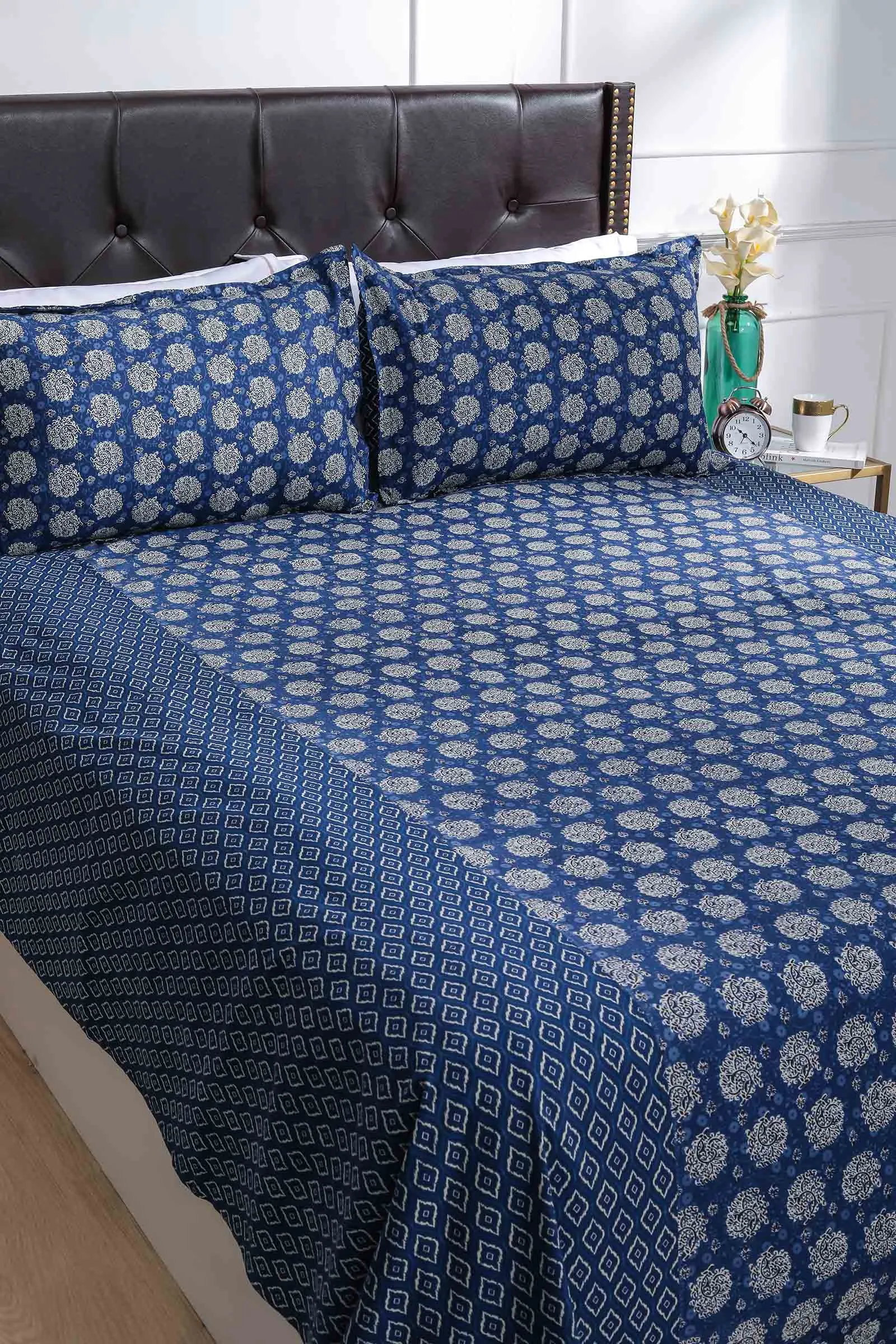 3 Indigo Ikkat Cotton Bedsheet