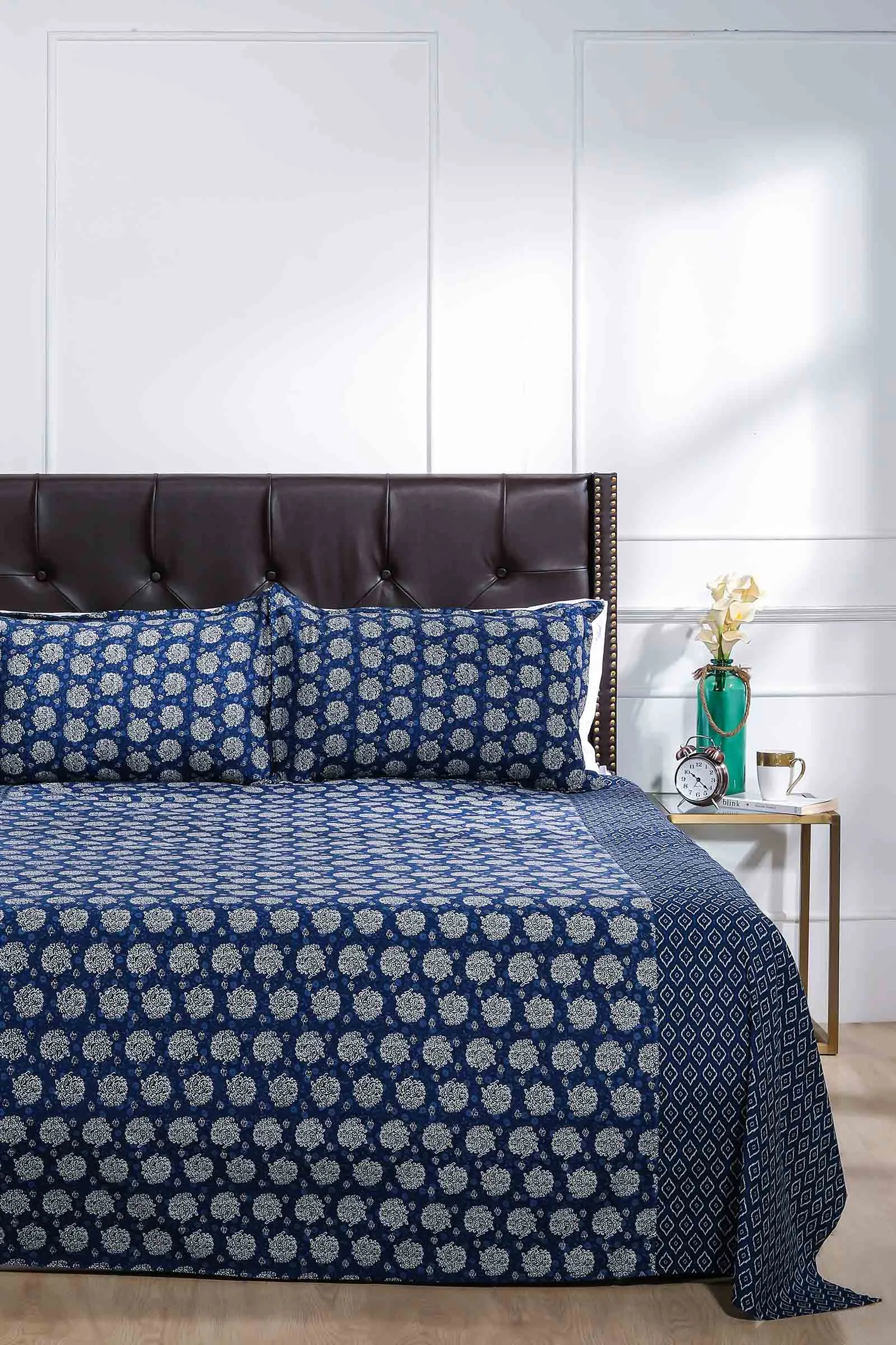 3 Indigo Ikkat Cotton Bedsheet