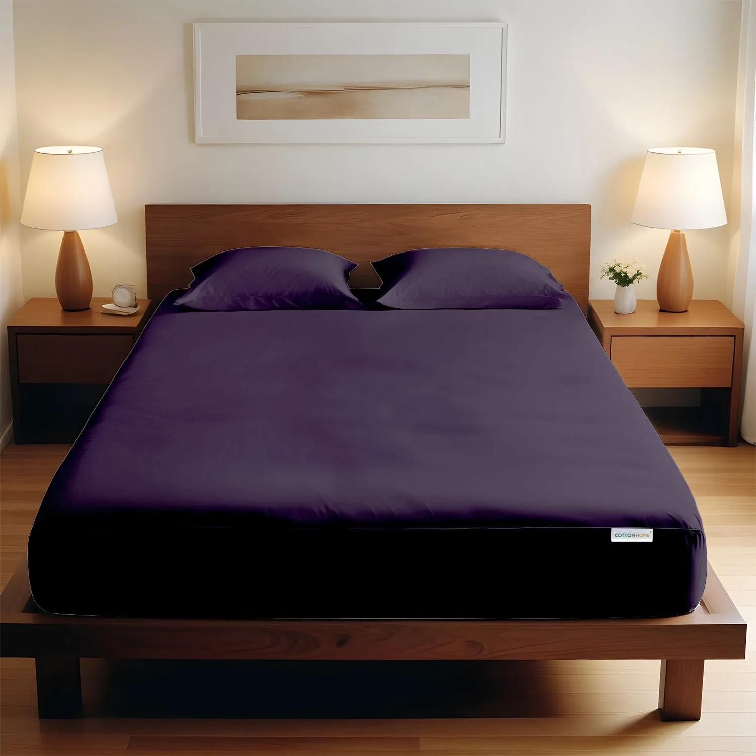 3 Piece Fitted Sheet Set Super Soft Violet Single Size 120x200 25cm with 2 Pillow Case