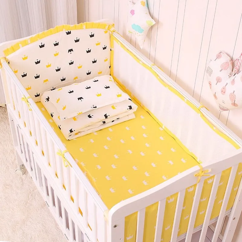 5 PC Set Baby Crib Bedding Sets - Crown Yellow