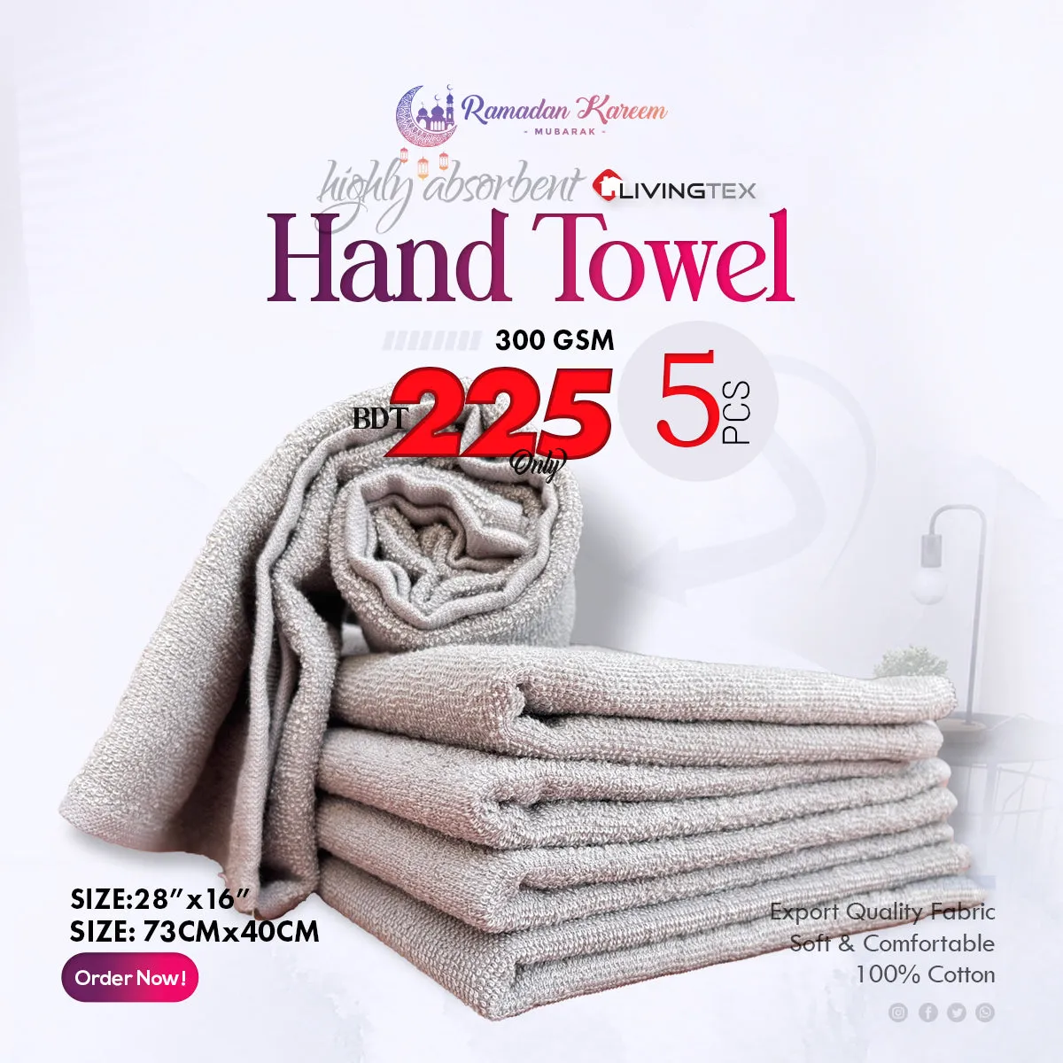 5 PCs Hand Towel (Gray)