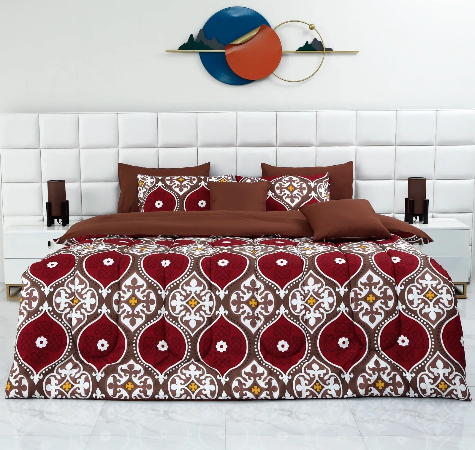 5 PCs Single Comforter Set-Brown Crown