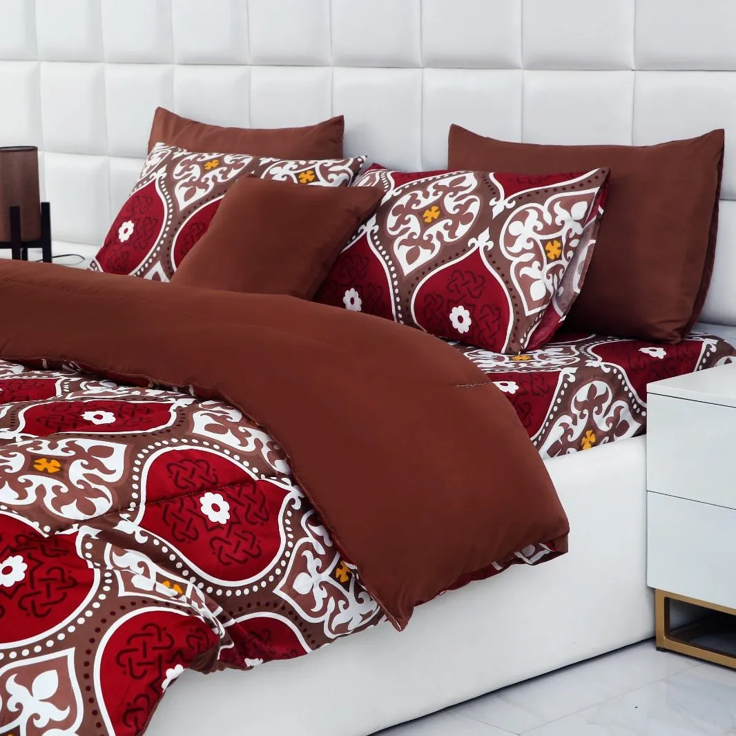 5 PCs Single Comforter Set-Brown Crown