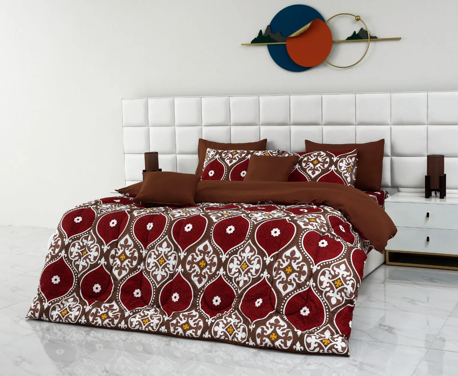 5 PCs Single Comforter Set-Brown Crown