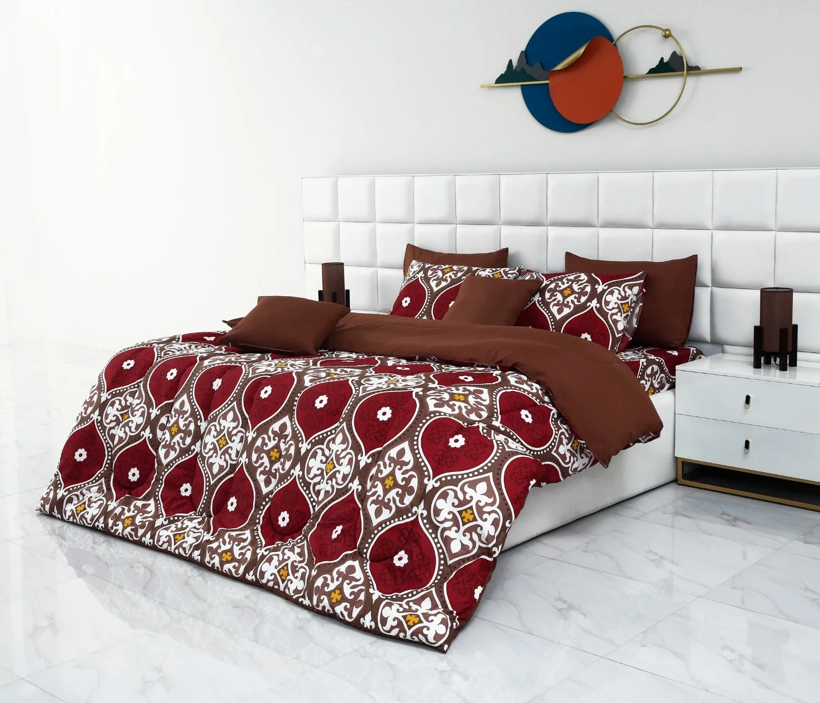 5 PCs Single Comforter Set-Brown Crown