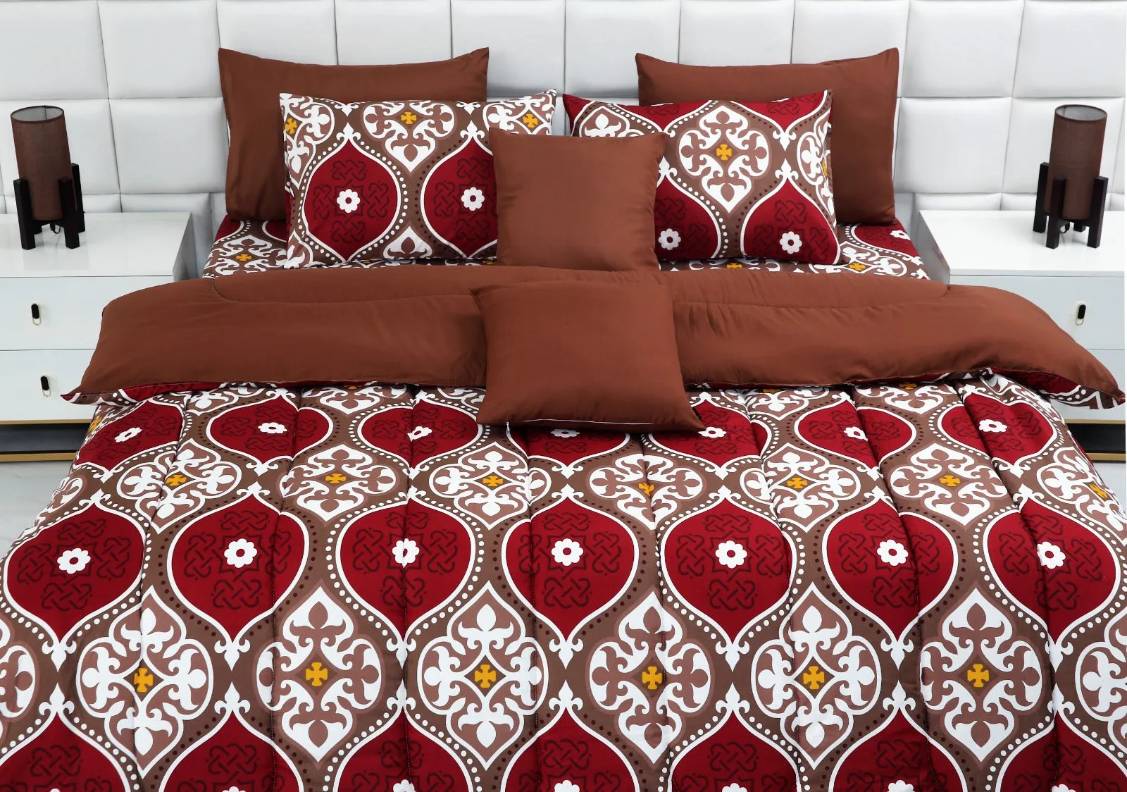 5 PCs Single Comforter Set-Brown Crown