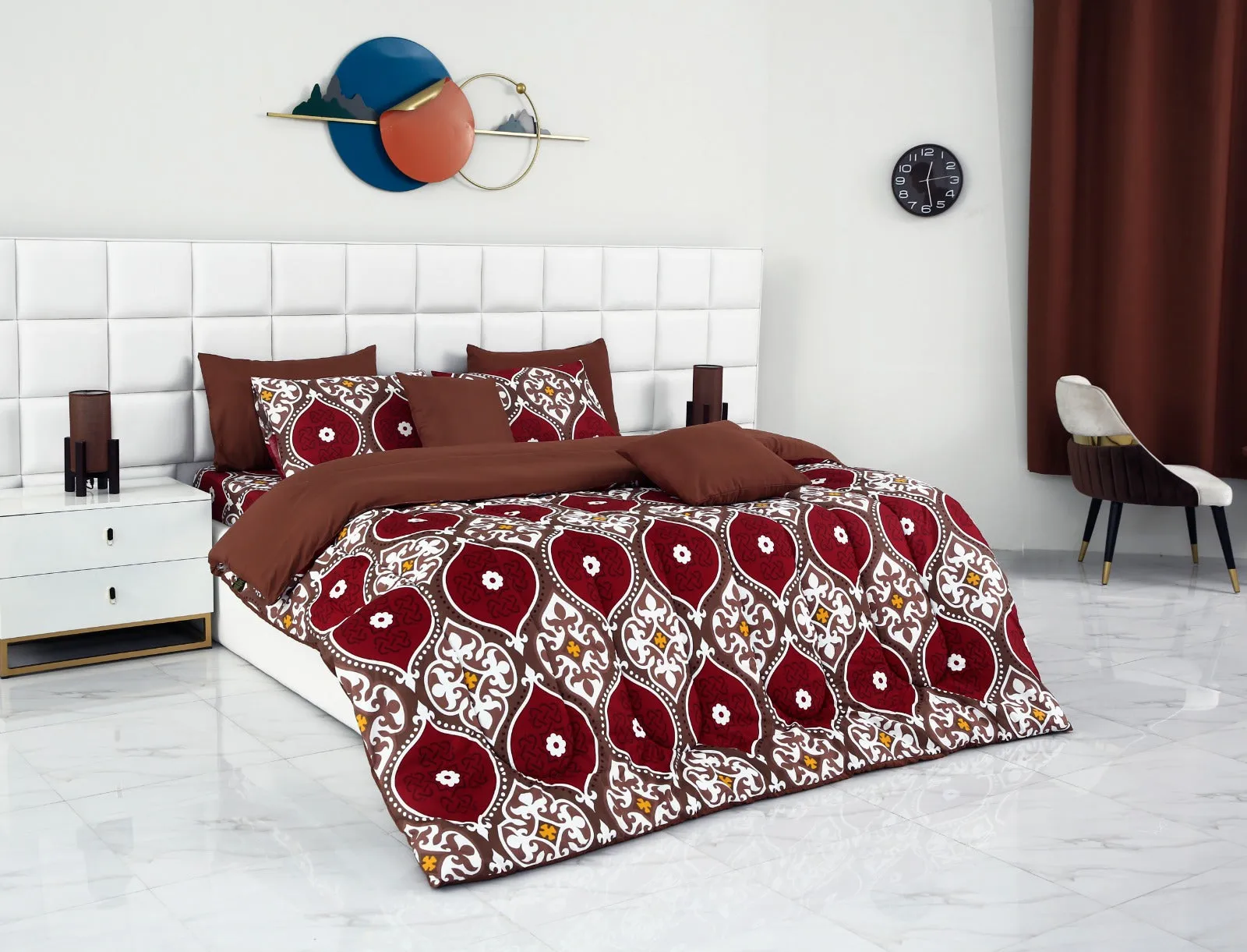 5 PCs Single Comforter Set-Brown Crown