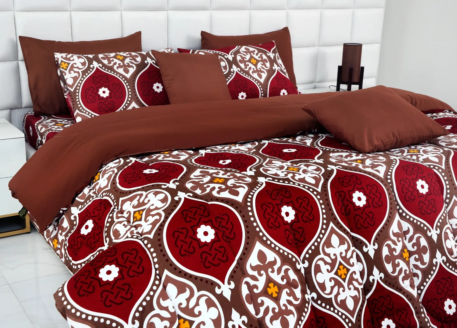 5 PCs Single Comforter Set-Brown Crown