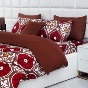 5 PCs Single Comforter Set-Brown Crown