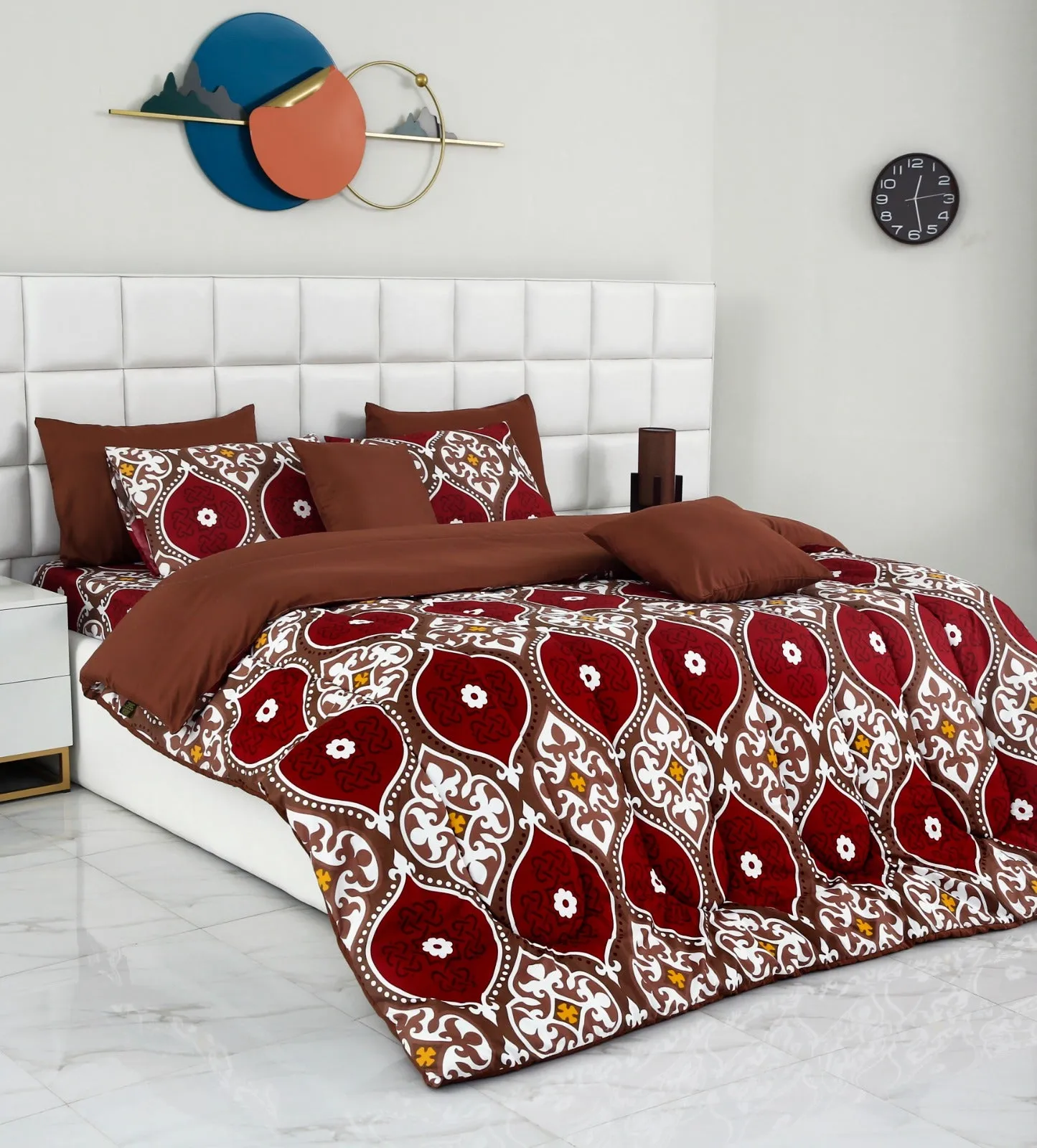 5 PCs Single Comforter Set-Brown Crown