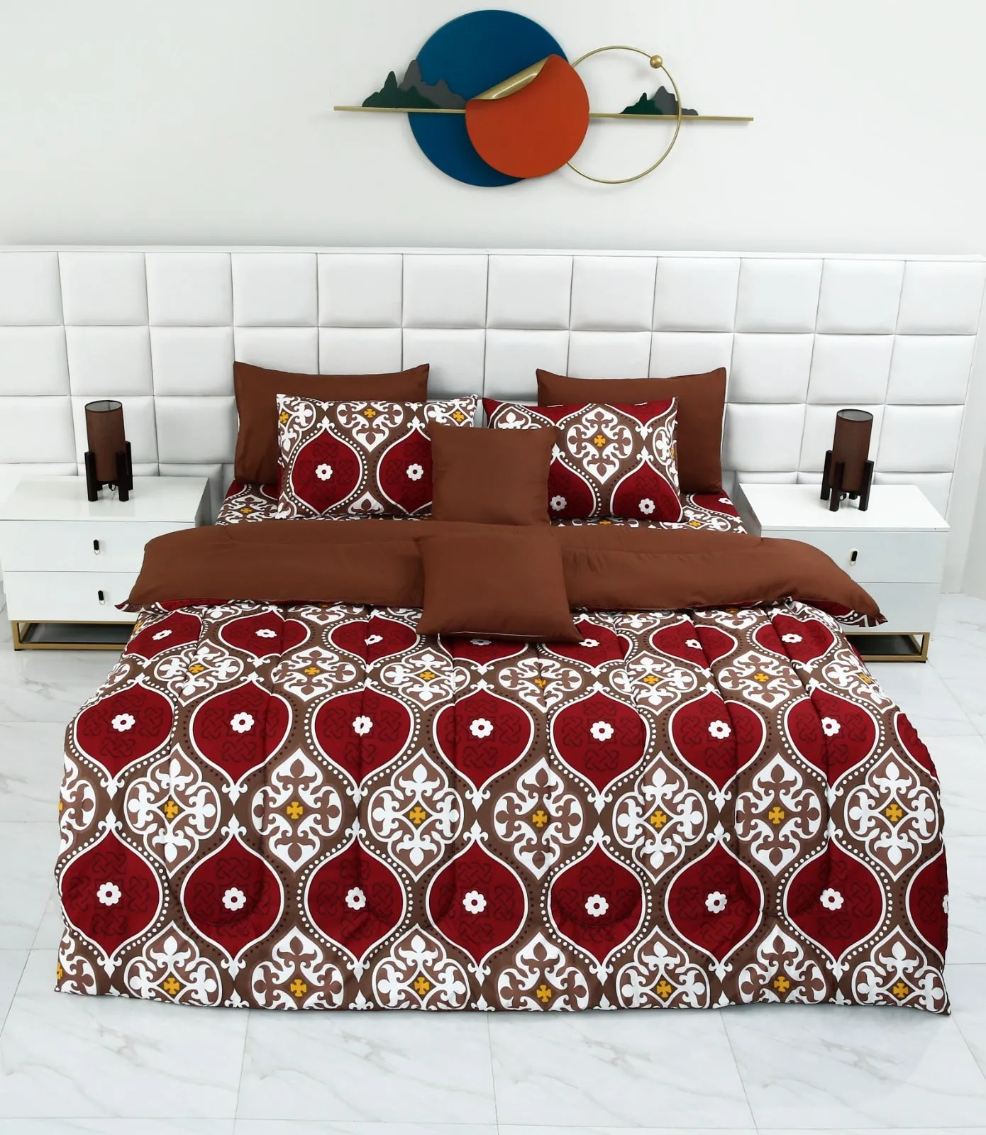 5 PCs Single Comforter Set-Brown Crown