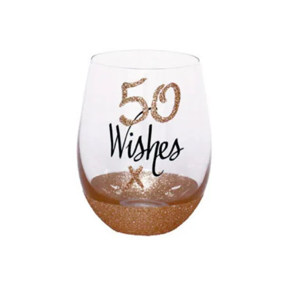 50th Birthday Stemless Gold Wine Glass