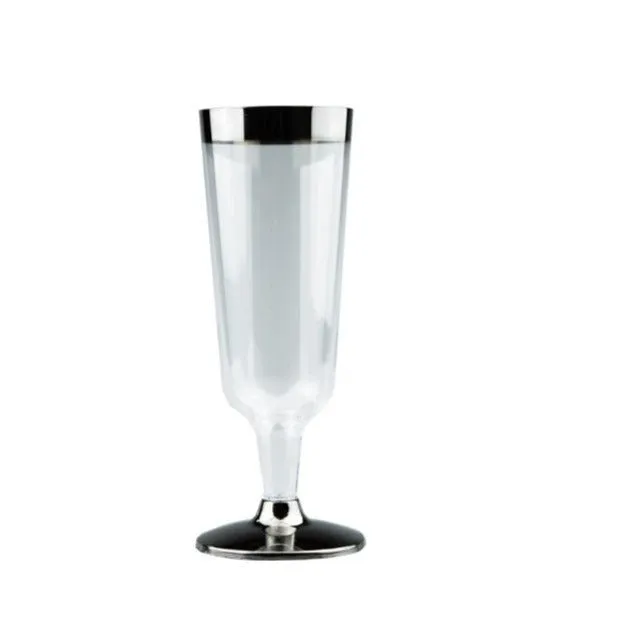 6pk Silver Trimmed Plastic Champagne Glass 150ml