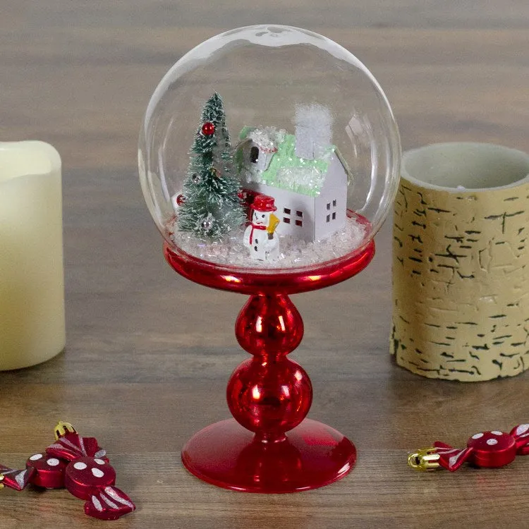 8.75" Red Holiday Scene Pedestal Globe Tabletop Decoration