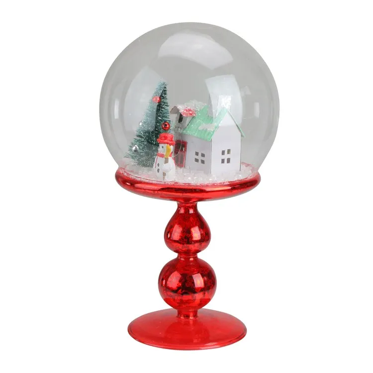 8.75" Red Holiday Scene Pedestal Globe Tabletop Decoration