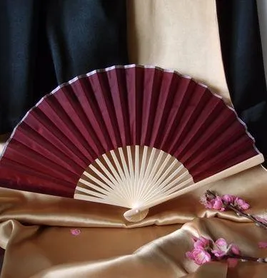 9" Marsala / Burgundy Wine Silk Hand Fans for Weddings (10 Pack)