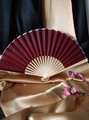 9" Marsala / Burgundy Wine Silk Hand Fans for Weddings (10 Pack)