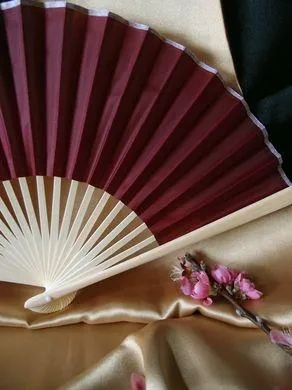 9" Marsala / Burgundy Wine Silk Hand Fans for Weddings (10 Pack)