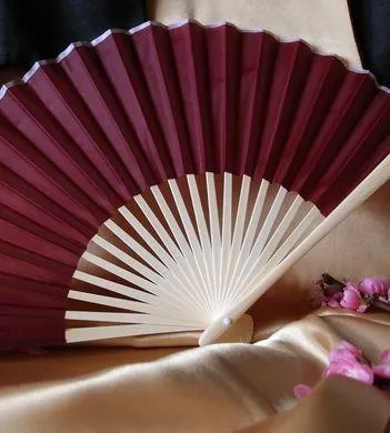 9" Marsala / Burgundy Wine Silk Hand Fans for Weddings (10 Pack)