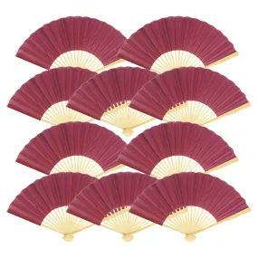 9" Marsala / Burgundy Wine Silk Hand Fans for Weddings (10 Pack)