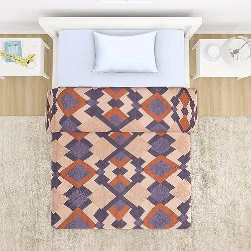 AC Comforter and Bedding Set for Single Bed, Beige Geometric Rhombus