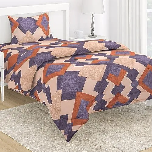 AC Comforter and Bedding Set for Single Bed, Beige Geometric Rhombus