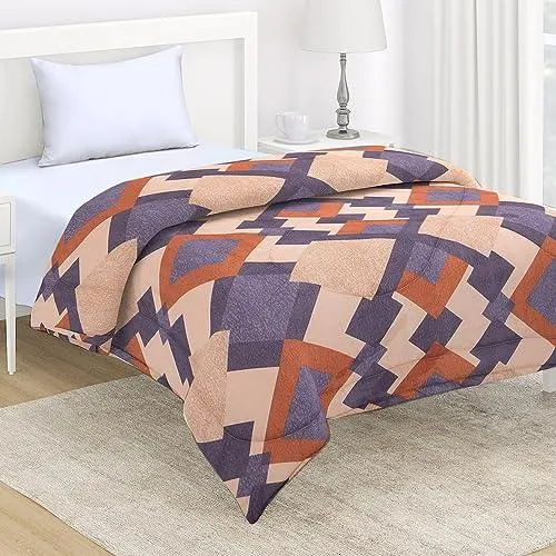 AC Comforter and Bedding Set for Single Bed, Beige Geometric Rhombus