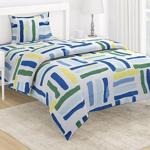 AC Comforter and Bedding Set for Single Bed, White Modern Lines