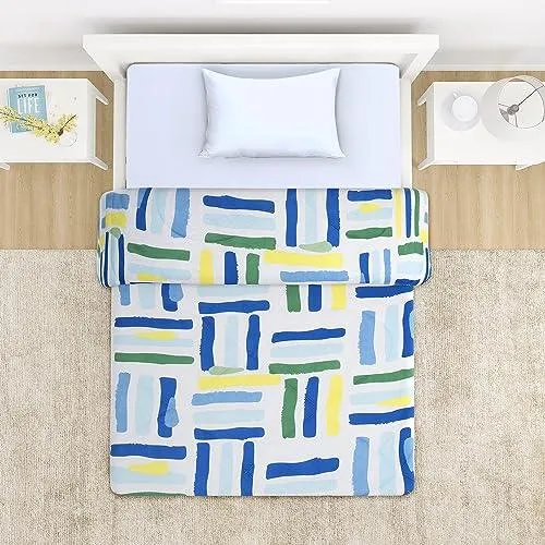 AC Comforter and Bedding Set for Single Bed, White Modern Lines