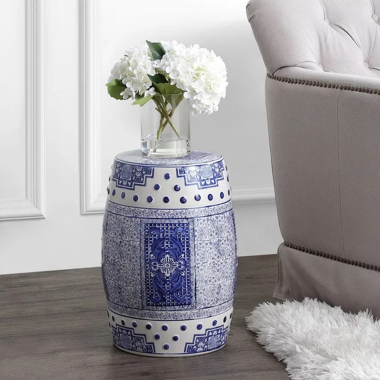 Acanthus Ceramic Garden Stool - Blue and White