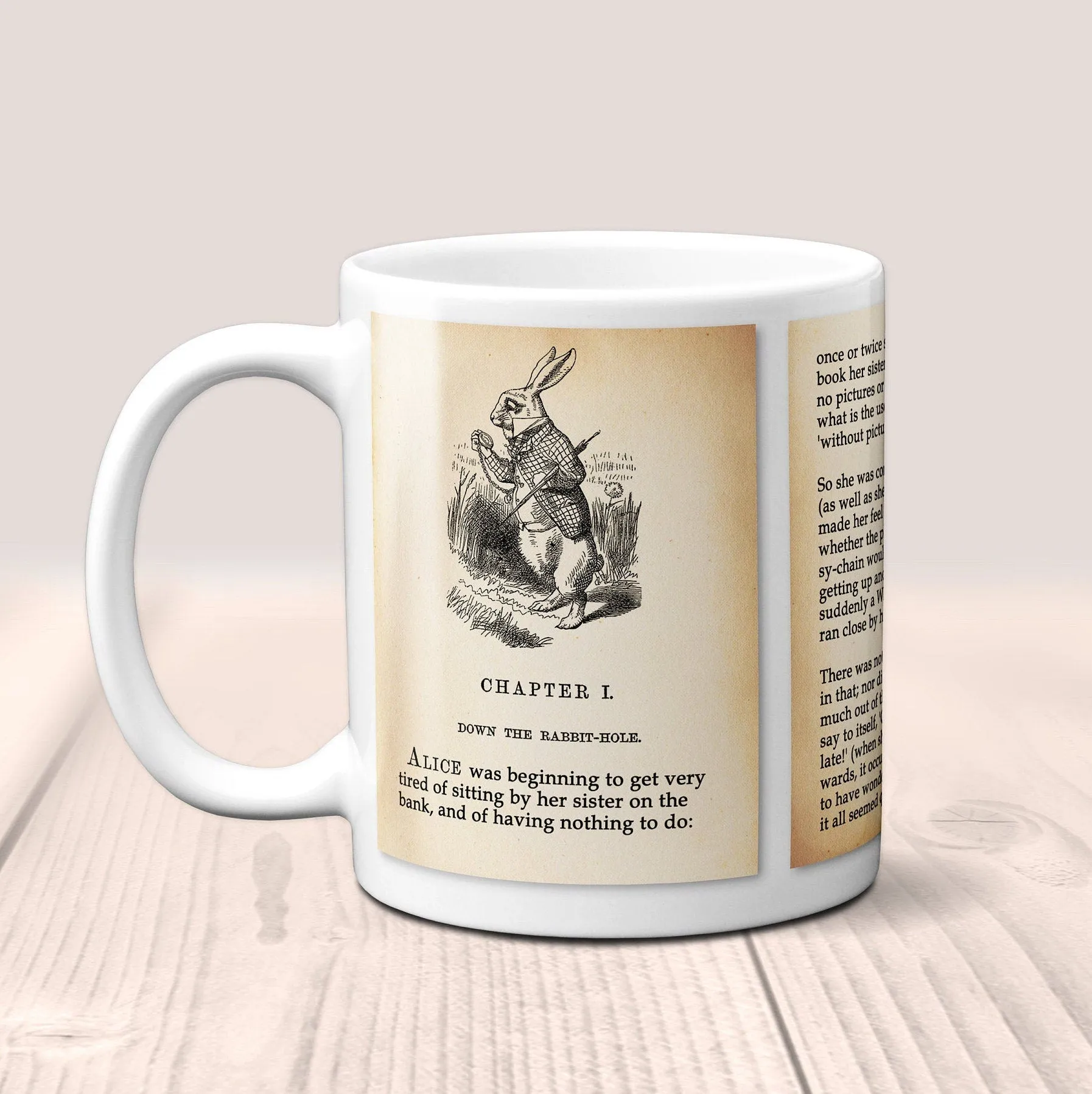 Alice in Wonderland by Lewis Carroll Mug. Coffee Mug with pages of Lewis Carroll's "Alice's Adventures in Wonderland" book, Literary Mug