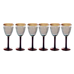 Amber Rim Blown Glass Wine Glasses - Set of 6