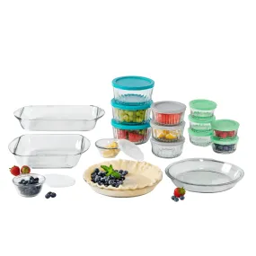 Anchor Hocking 14972WM24 30 Piece Glass Food Storage Containers & Glass Baking Dishes Set, Mixed Blue