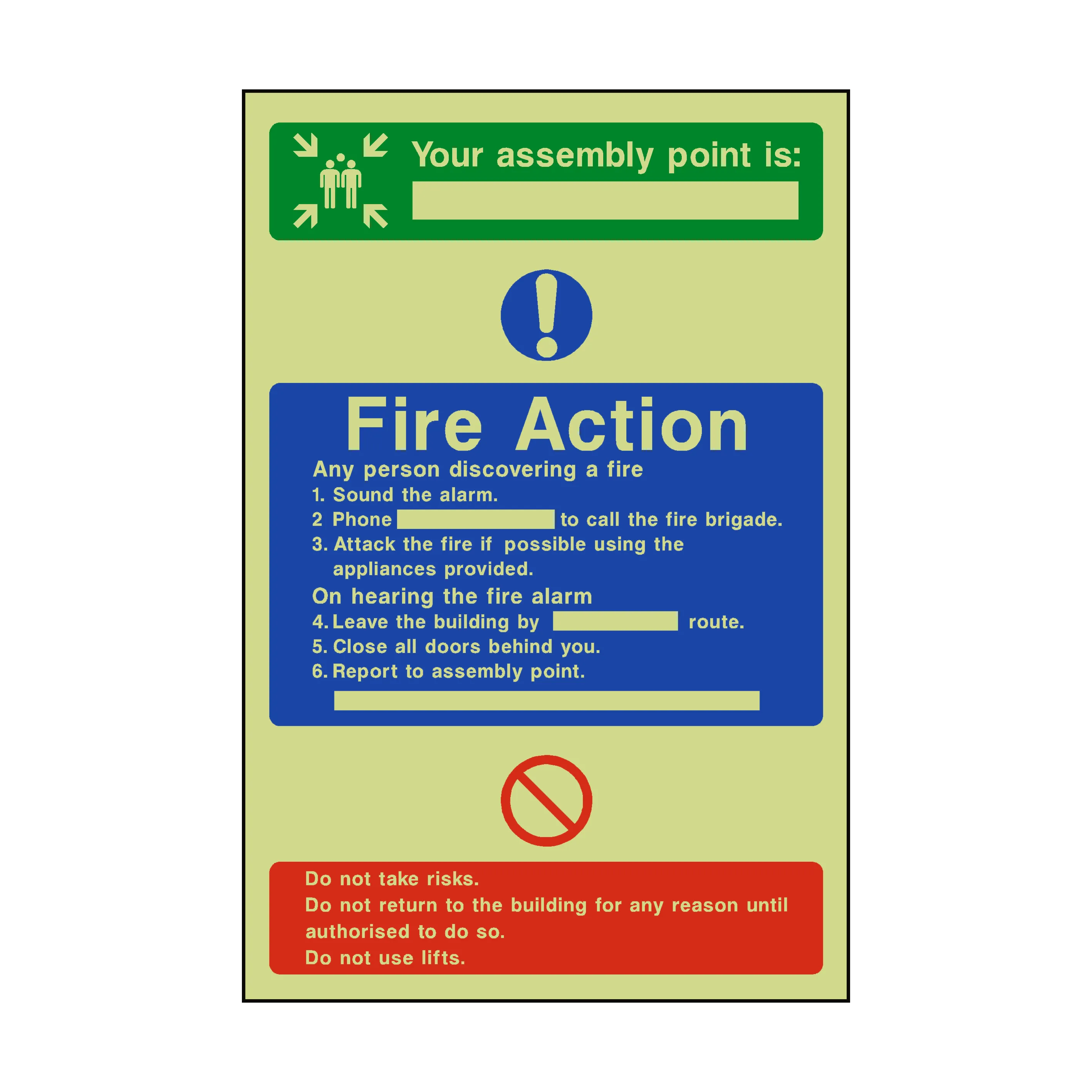 Assembly Point Fire Action Photoluminescent Sticker