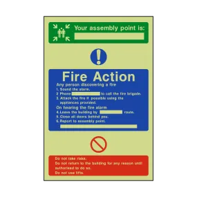 Assembly Point Fire Action Photoluminescent Sticker