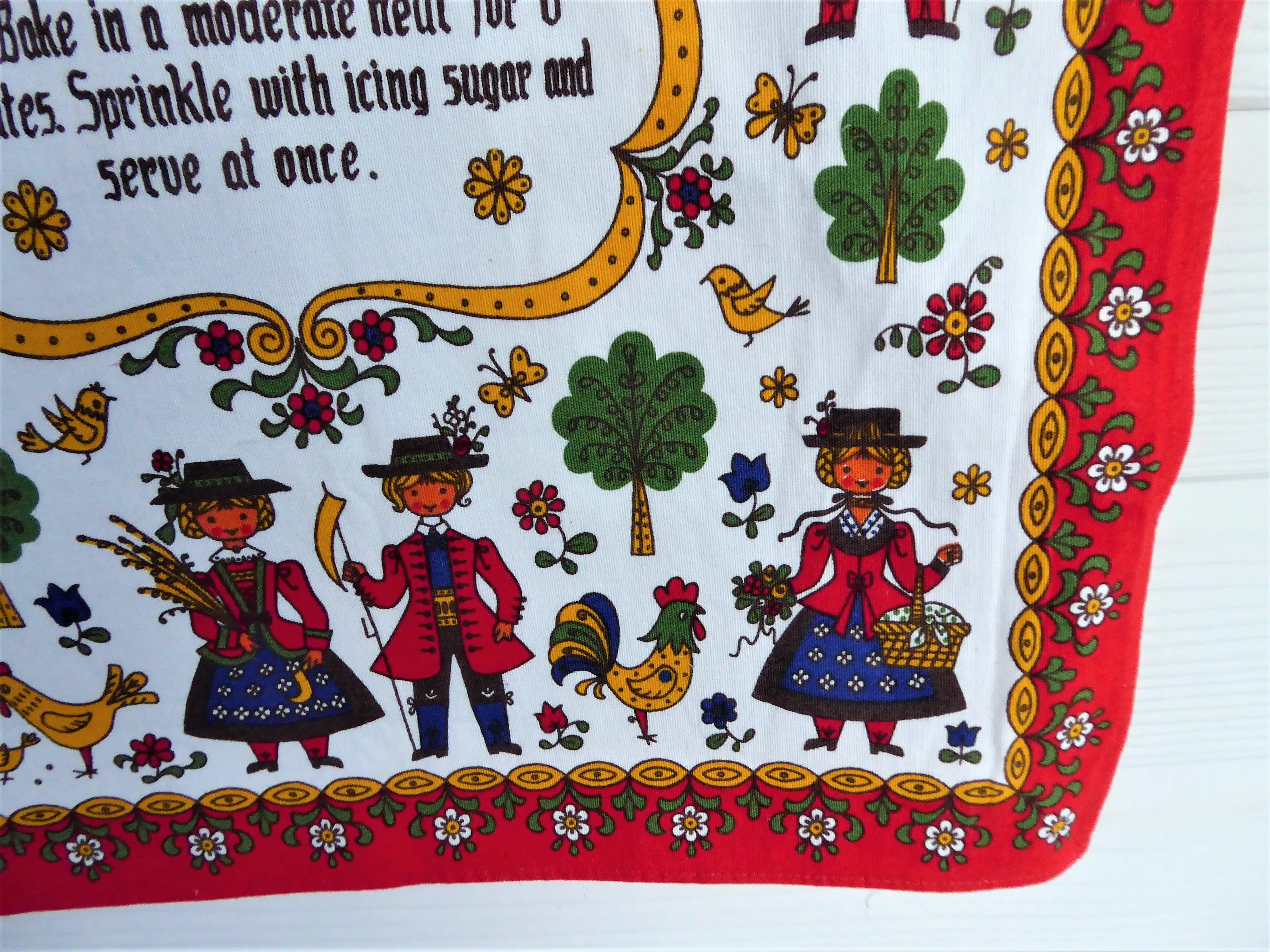 Austrian Tea Towel Salzburger Nockerl Recipe Dish Towel 1980s Cotton Folk Art