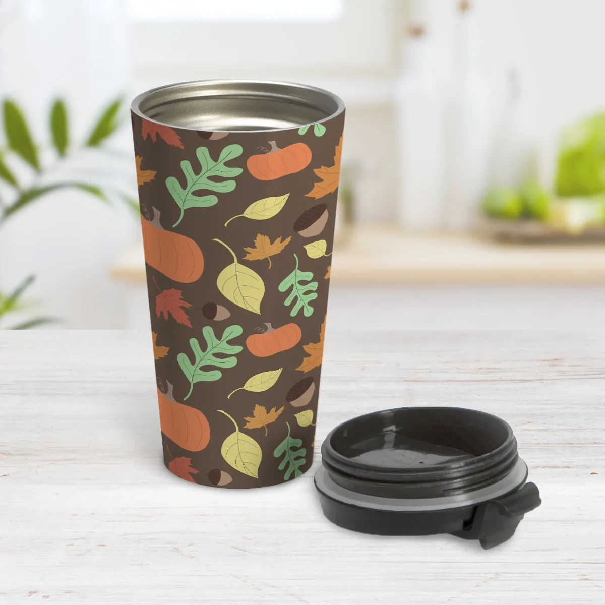 Autumn Pumpkins and Leaves Pattern - Fall Travel Mug