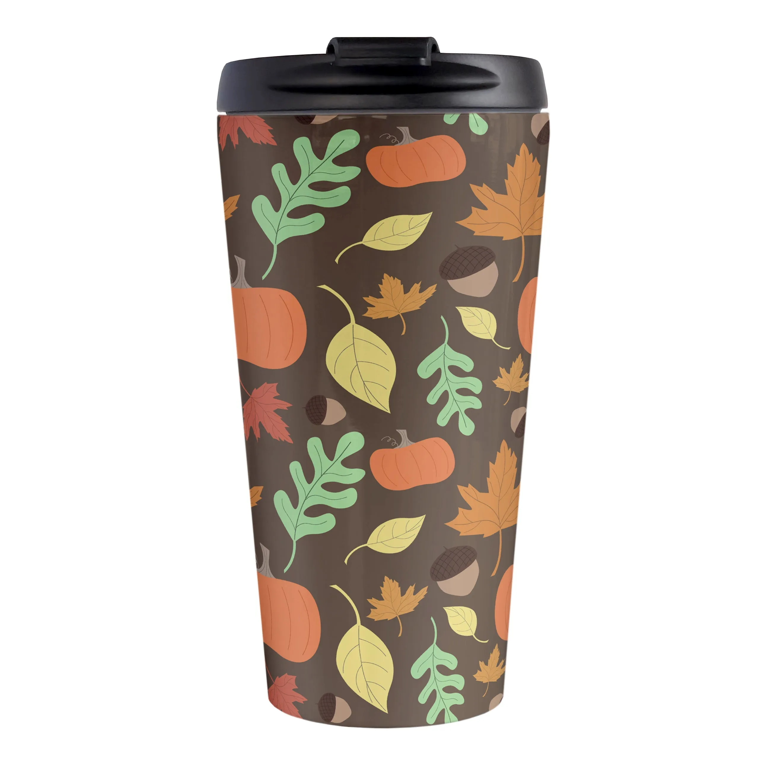 Autumn Pumpkins and Leaves Pattern - Fall Travel Mug