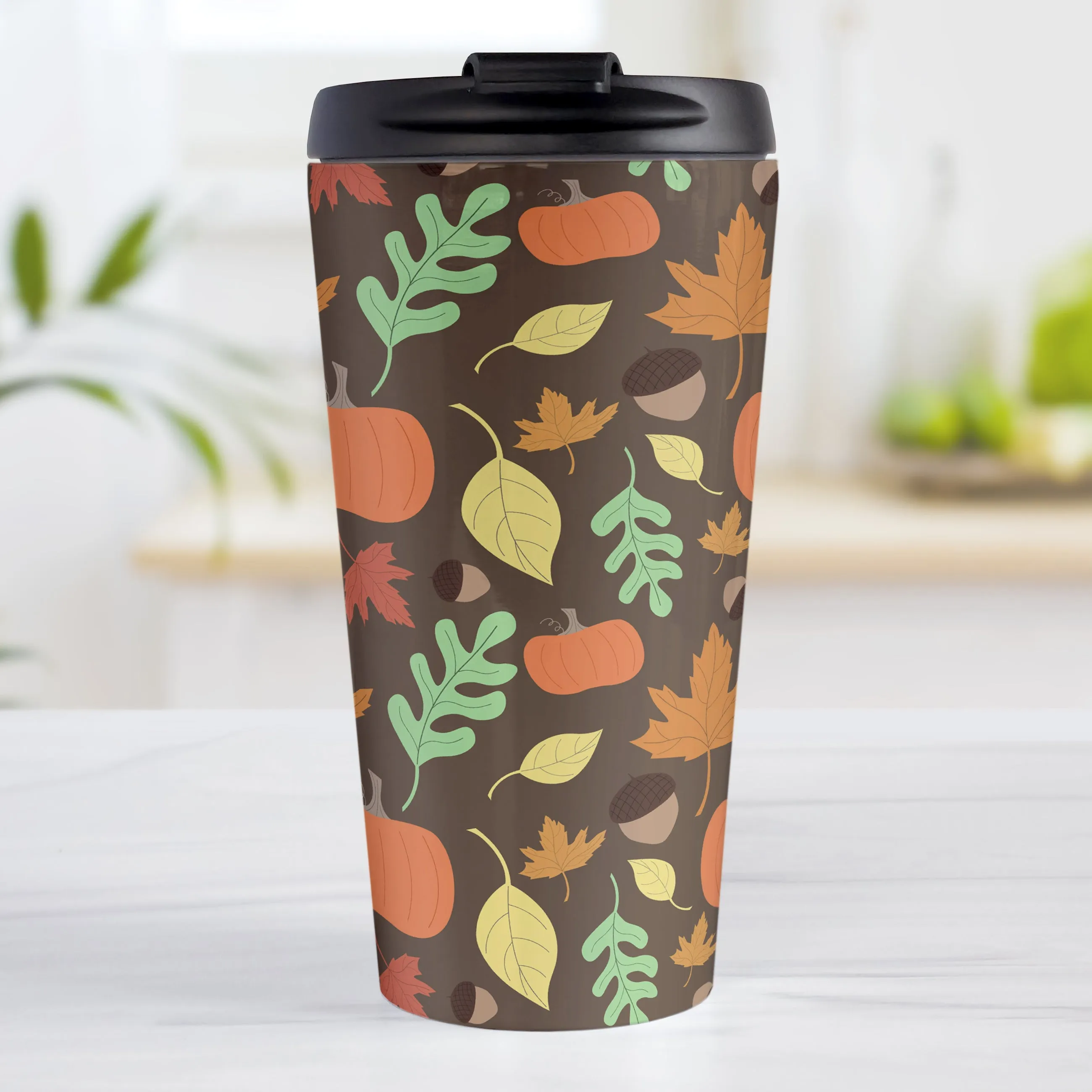 Autumn Pumpkins and Leaves Pattern - Fall Travel Mug