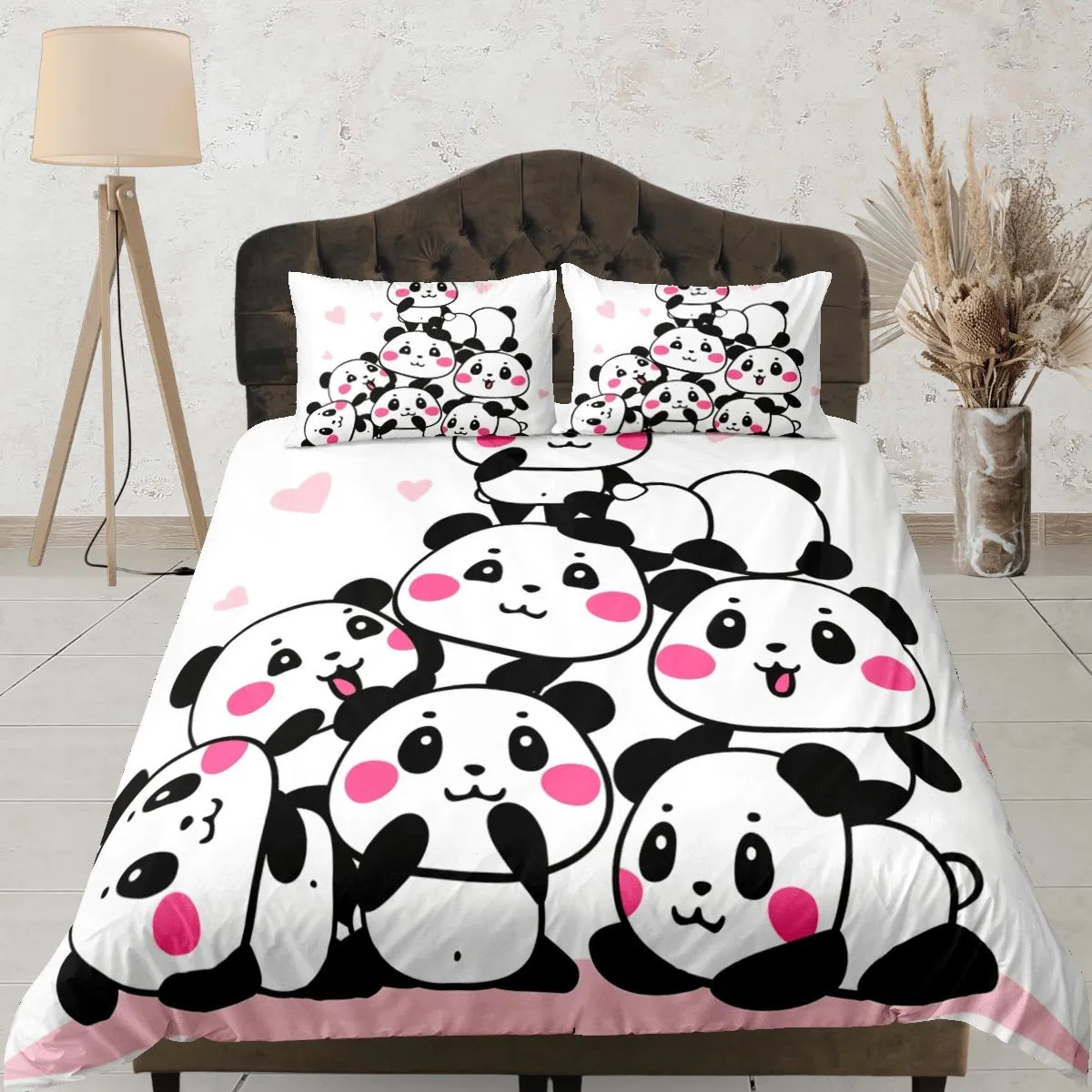 Baby panda club duvet cover for kids, bedding set full, king, queen, dorm bedding, toddler bedding, aesthetic bedspread, panda lovers gift