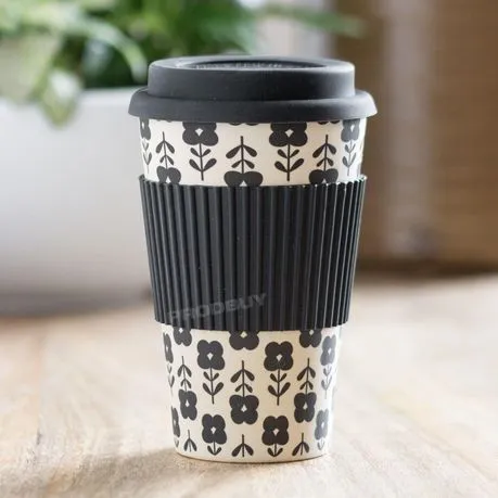 Bamboo Coffee Cup with Silicone Lid & Heat Grip Eco Friendly