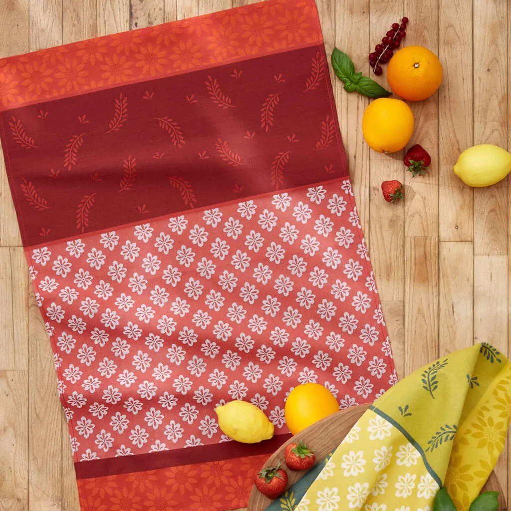 Bastide Red French Jacquard Cotton Dish Towel by Coucke