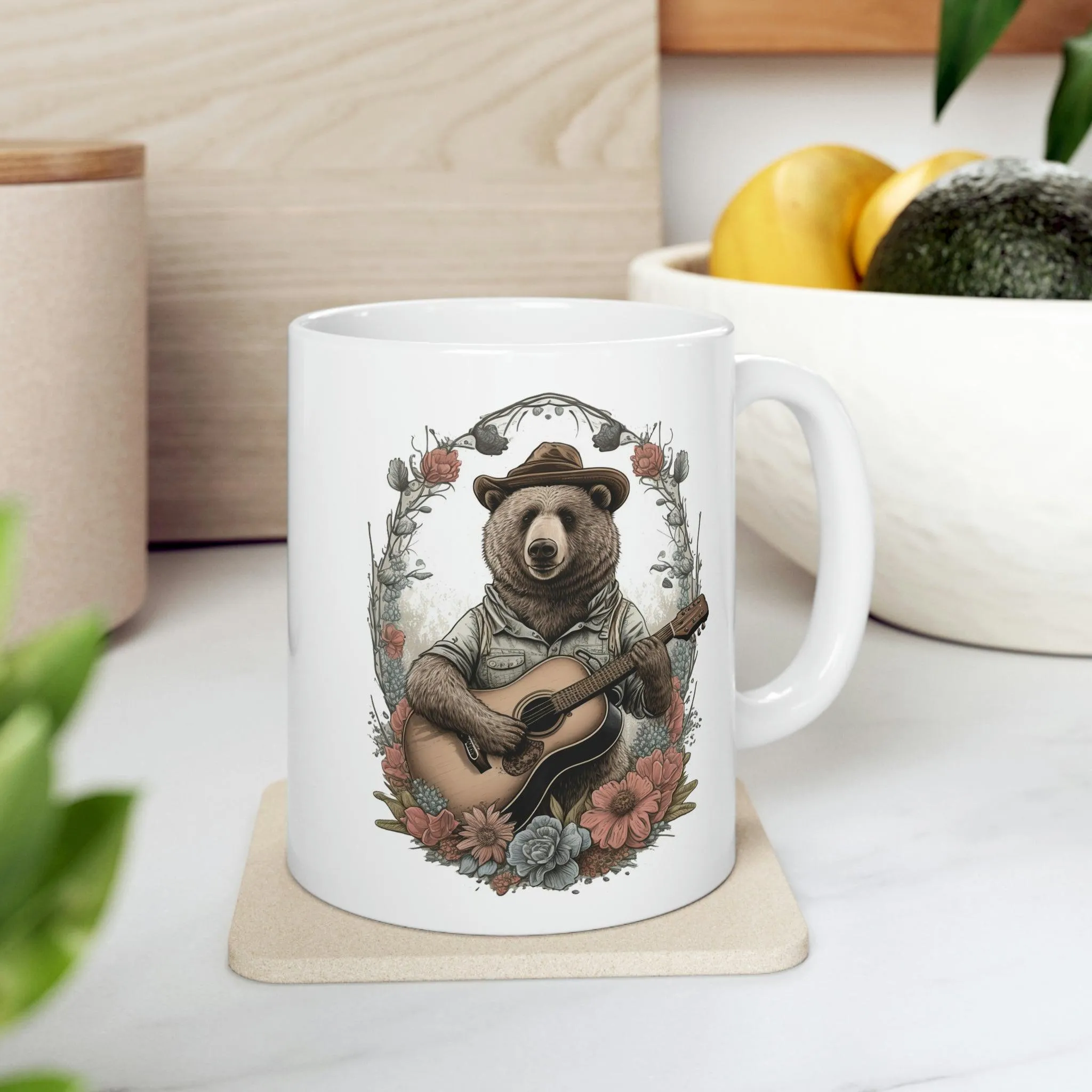 Bear With Hat Playing Guitar Coffee Mug