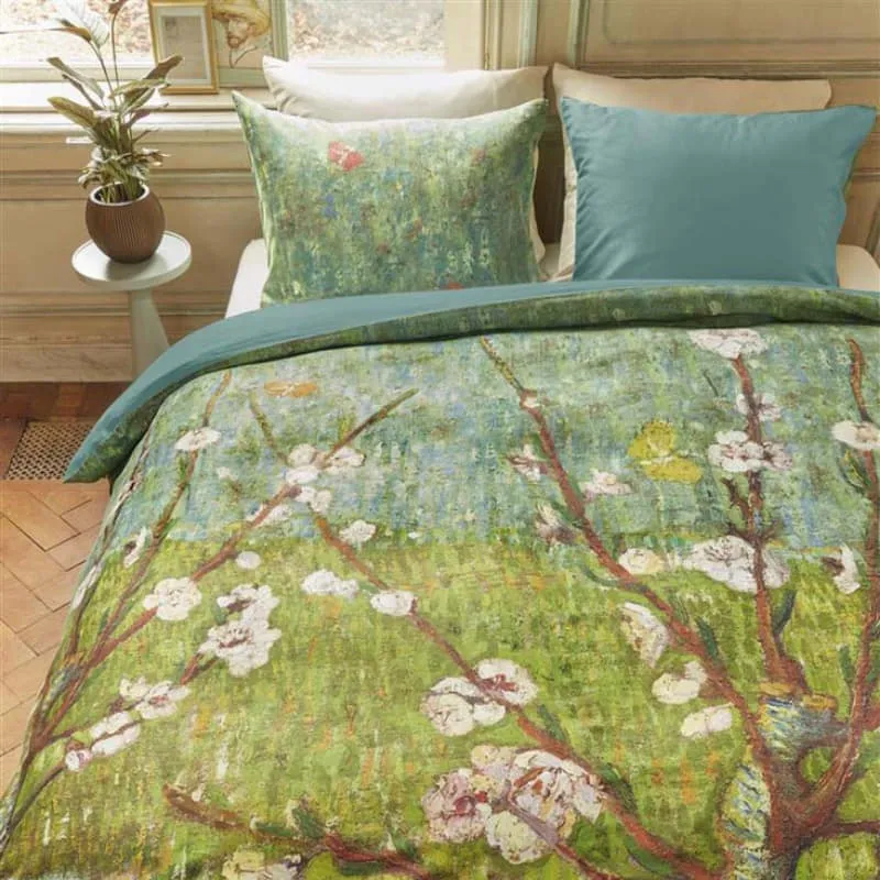 Bedding House Van Gogh Peach Trees Cotton Sateen Green Quilt Cover Set