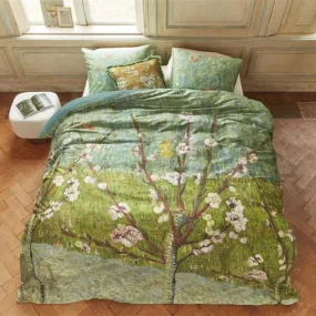 Bedding House Van Gogh Peach Trees Cotton Sateen Green Quilt Cover Set