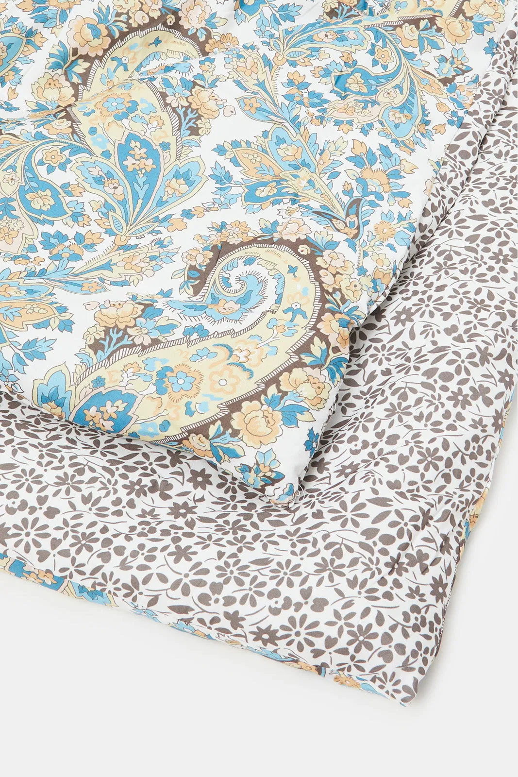 Beige And Blue Paisley Printed Comforter 6 Piece Set (Double Size)