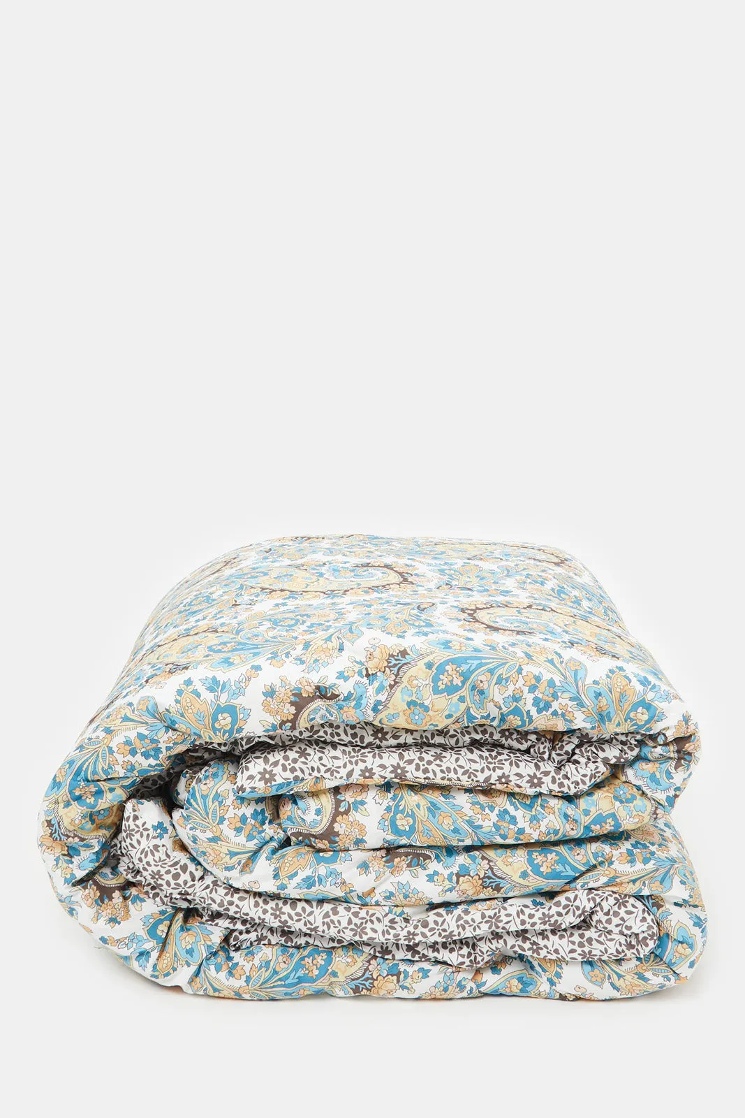 Beige And Blue Paisley Printed Comforter 6 Piece Set (Double Size)